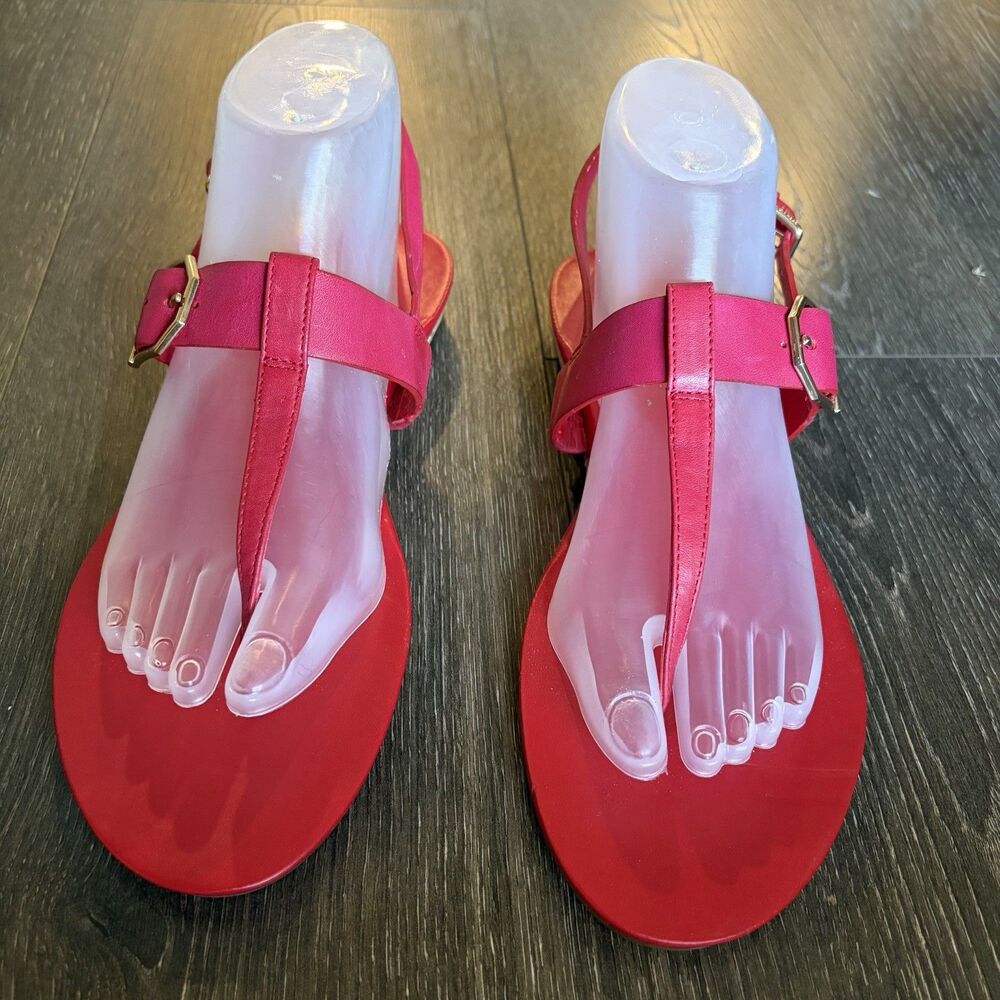 Cole Haan Francine Demi Wedge Leather Flat Sandals Red Size 8.5B W20908